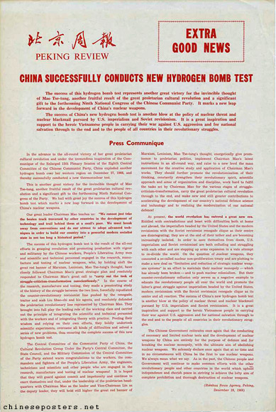 Extra good news. China successfully conducts new hydrogen bomb test